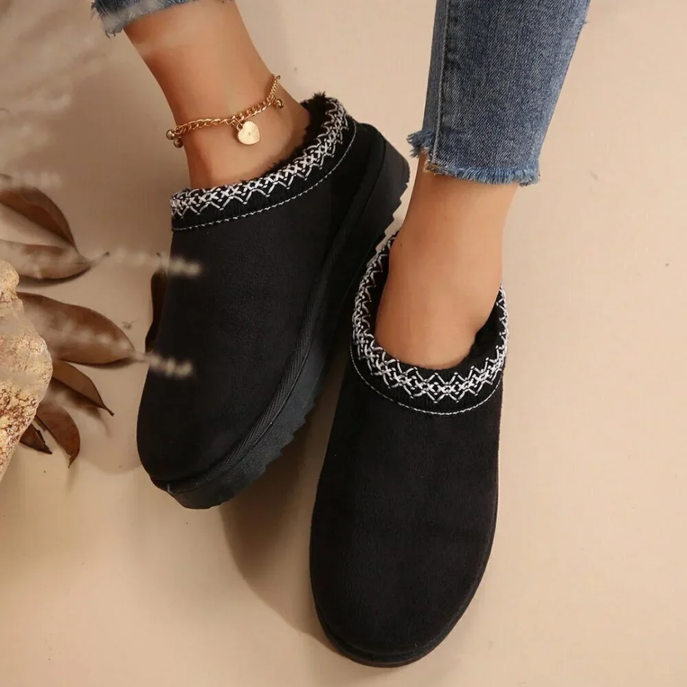 Black Casual Women's Faux Fur Lined Sandals And Platform Snow Boots